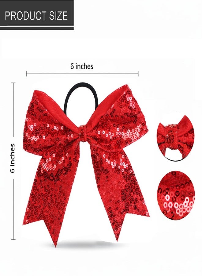 Hipcheer 2 Packs Jumbo Cheerleading Bow 6 Inch Cheer Hair Bows with Ponytail Holder for Teen Girls Softball Outfit Uniform (Sequin Red) - Image 5